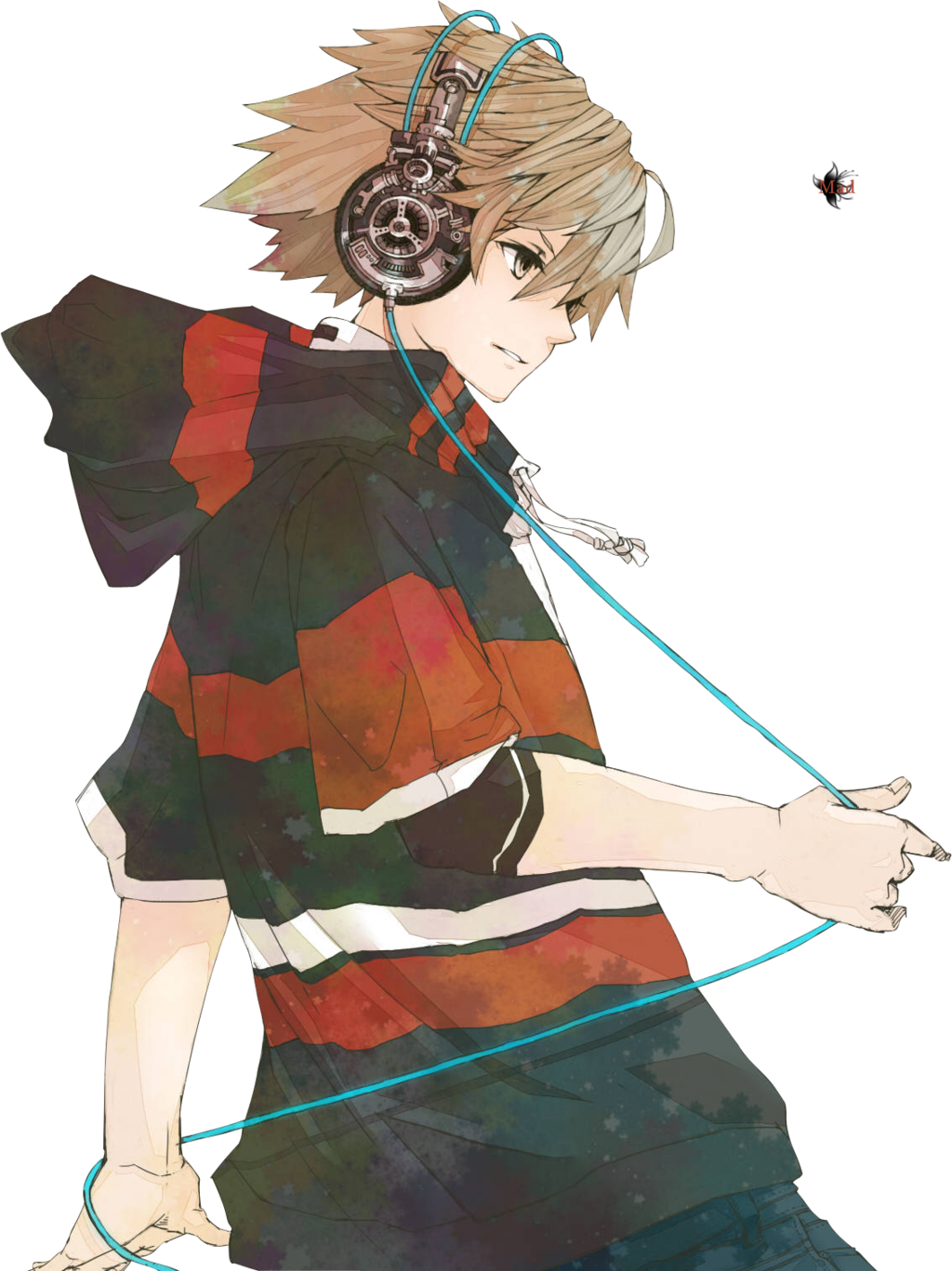 Anime Boy is listening Music PNG Image