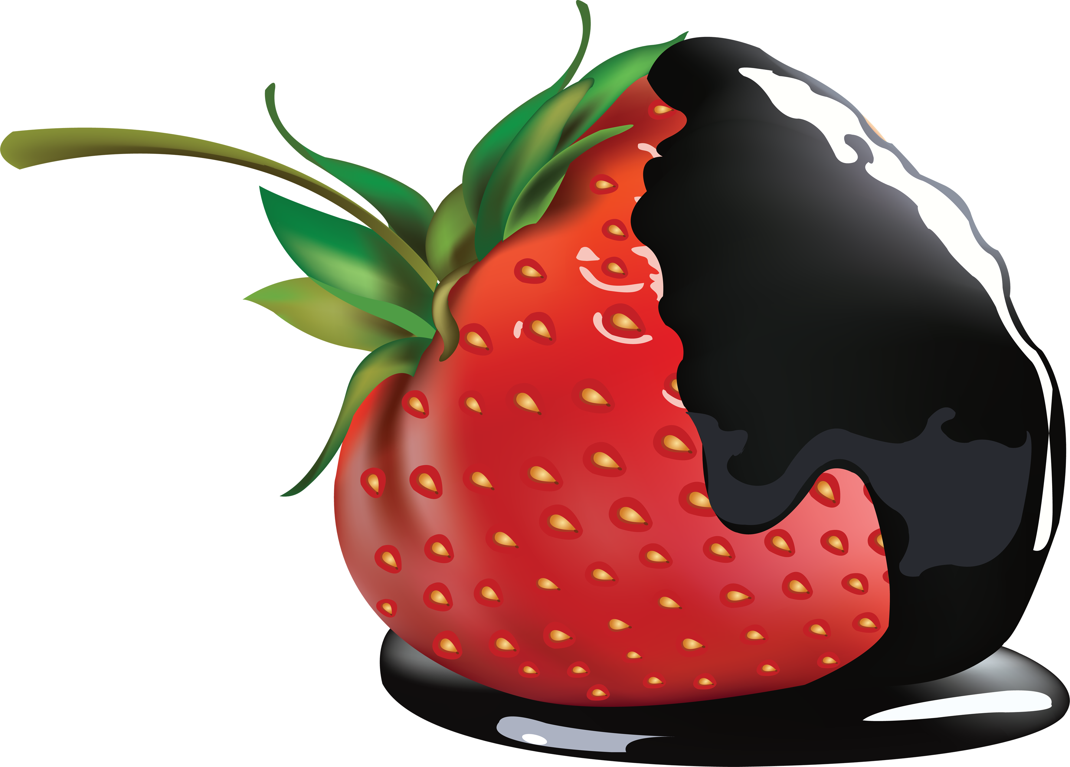 Black Chocolate on Strawberry PNG Image