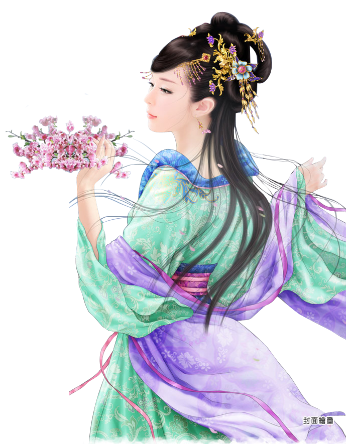 Chinese Lady Holding Flowers PNG Image