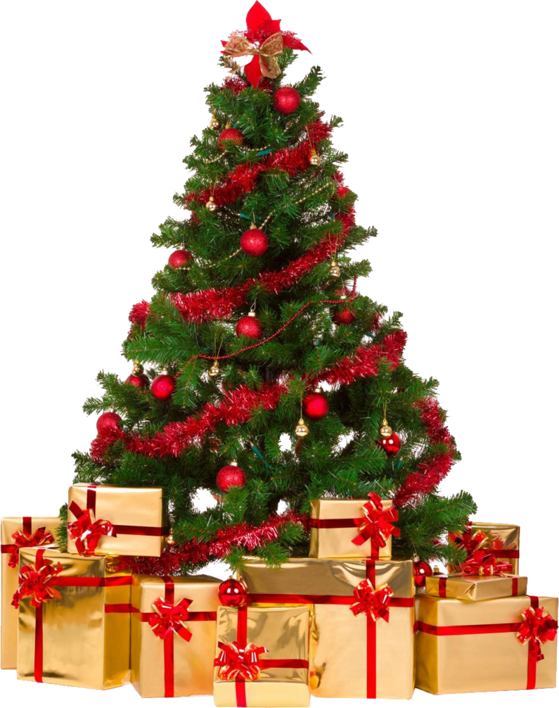 Decorative Christmas Tree with Gifts PNG Image