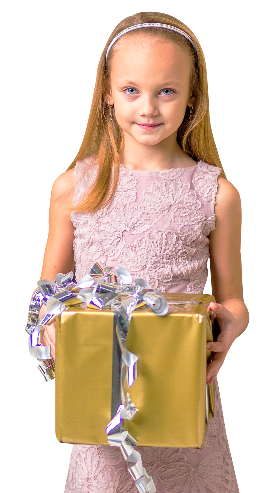 Cute Girl Holding Gift Box PNG Image