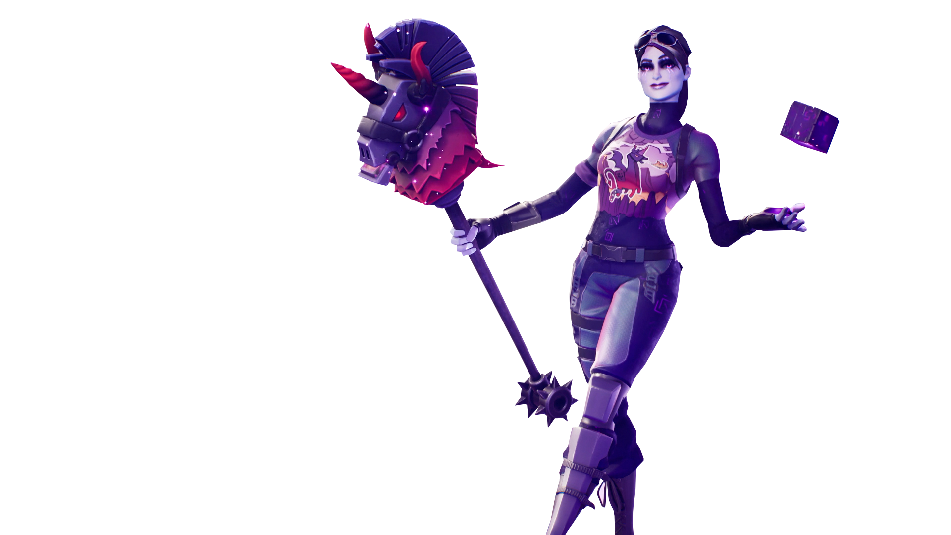 Fortnite Dark Bomber Skin with Cube in her Hands PNG Image