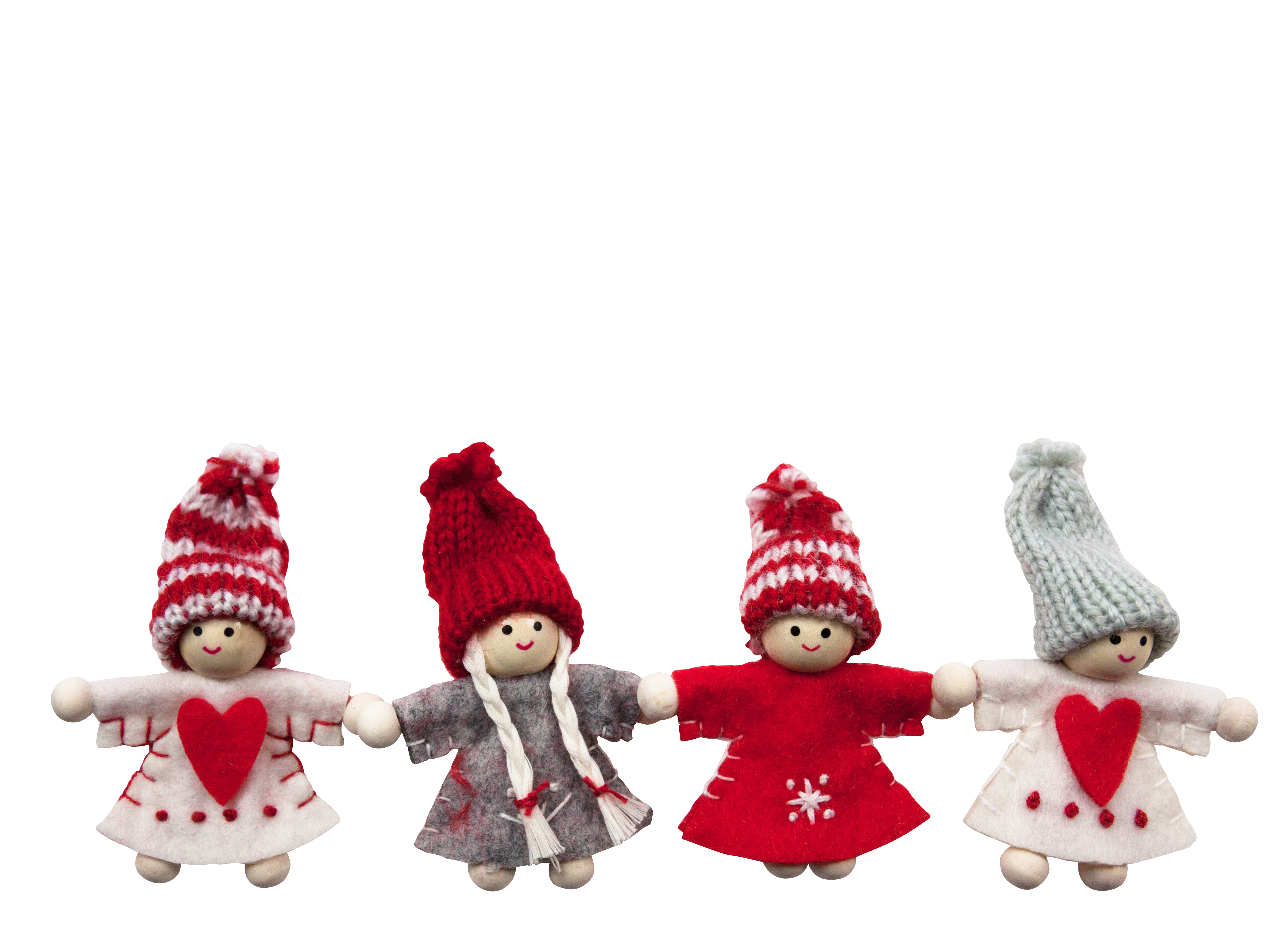 Four Cute Christmas Dolls PNG Image
