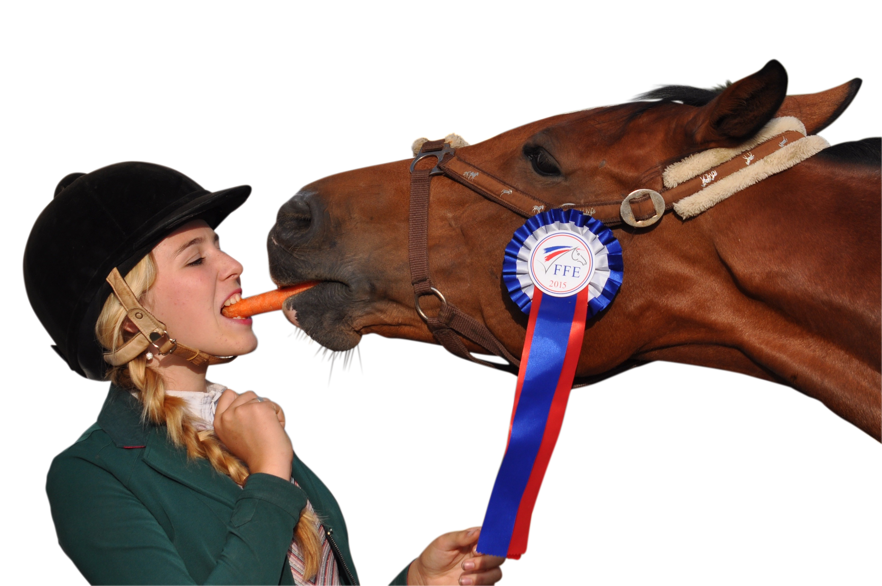 Girl eating carrot with horse PNG Image