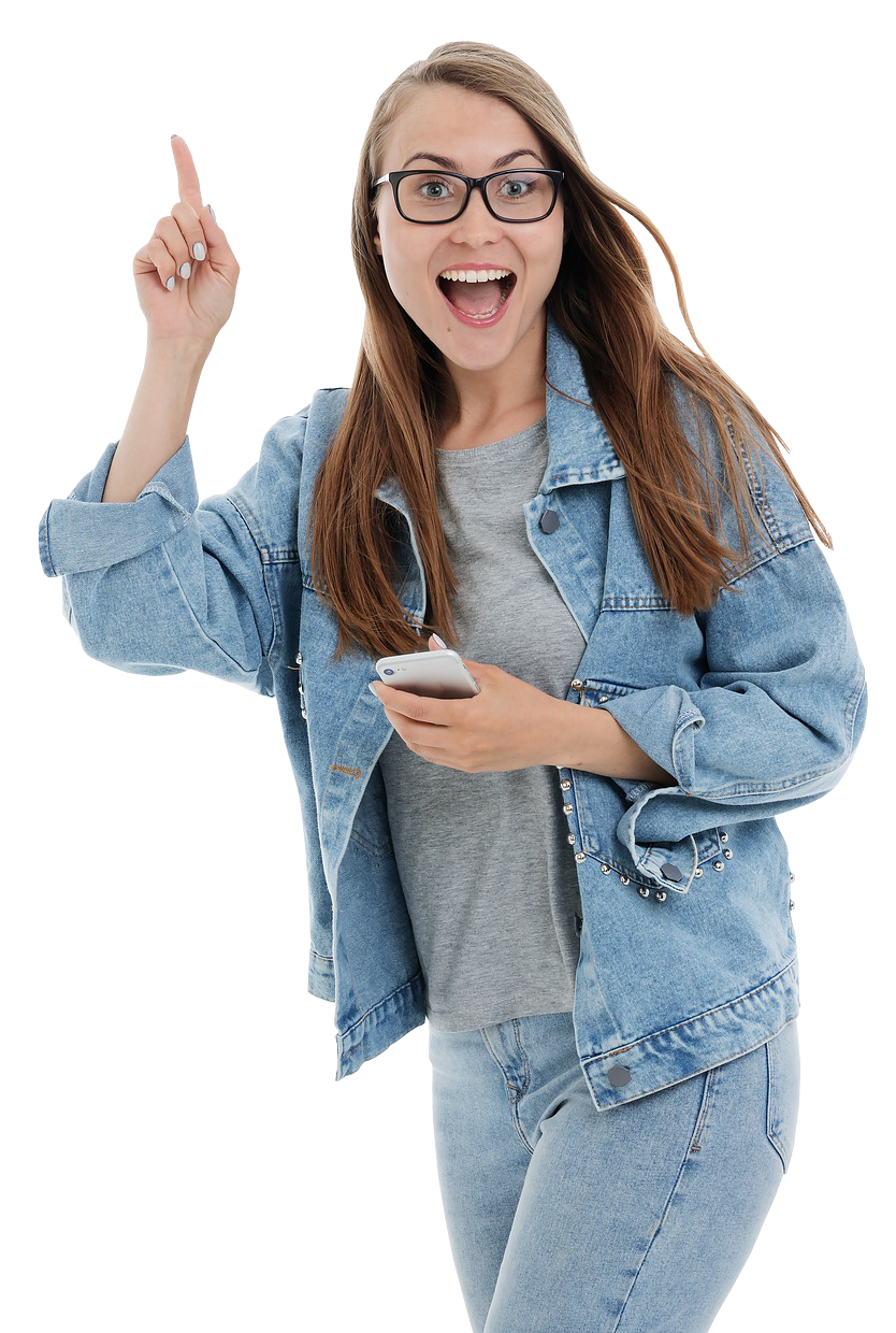 Happy Girl with Smartphone PNG Image