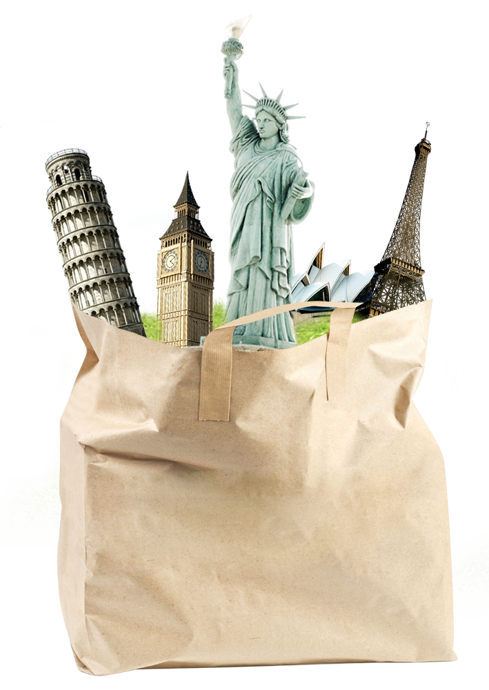 Famous World Sights in a Bag PNG Image
