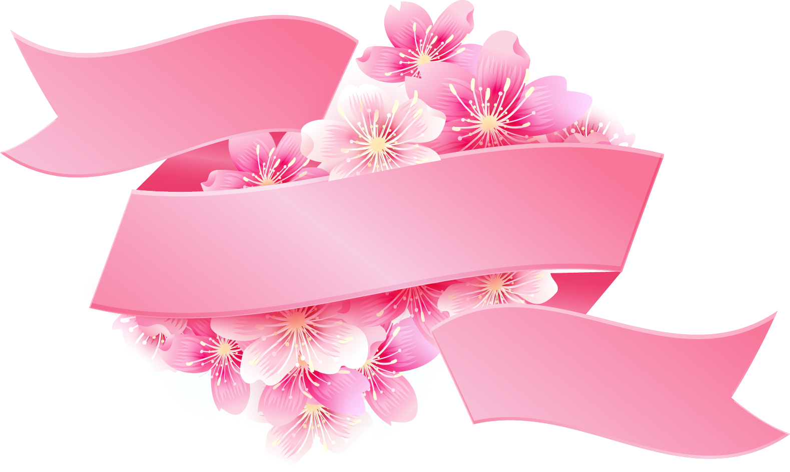 Pink Ribbon with Flowers PNG Image