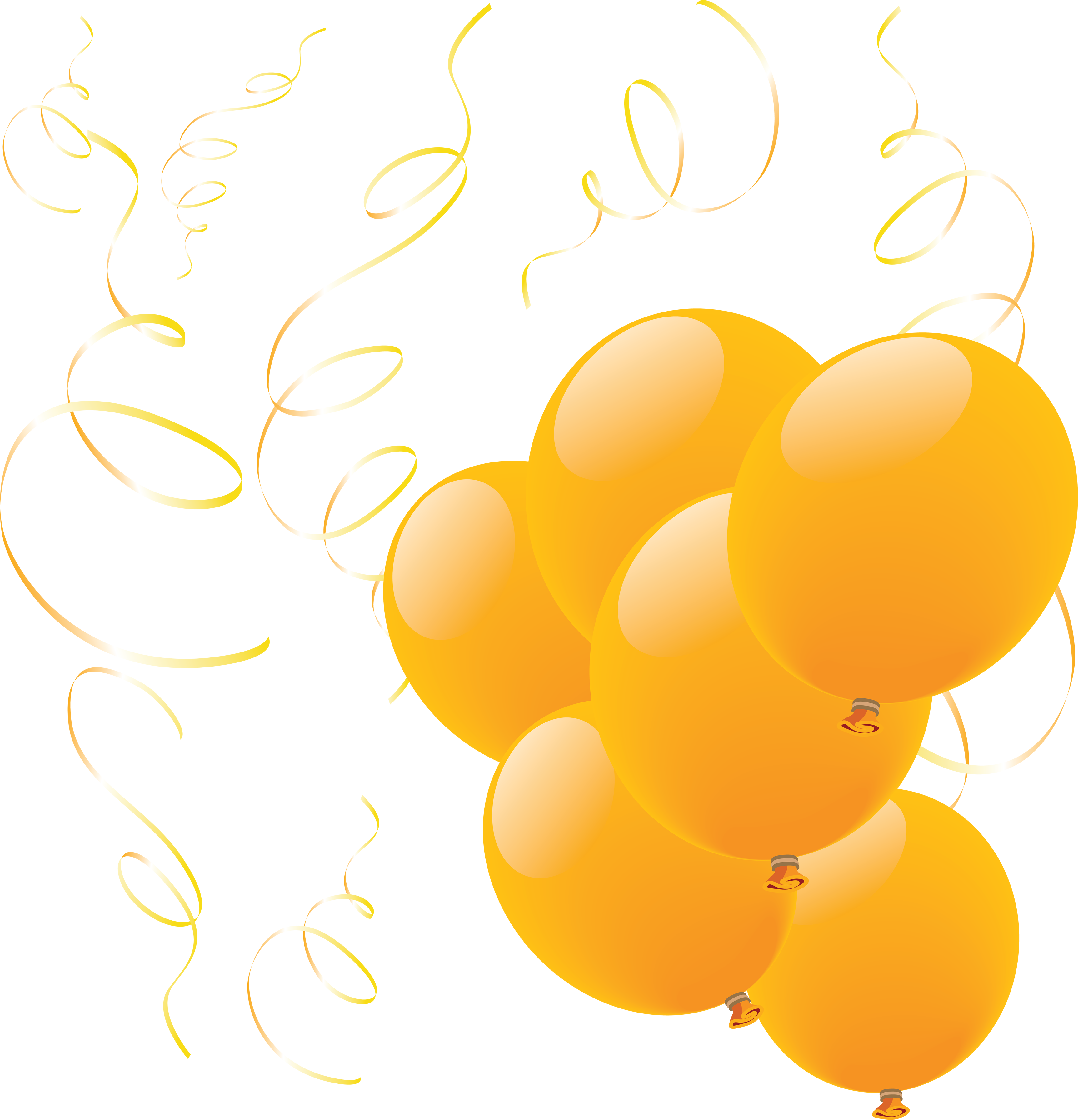 Yellow Balloons with Ribbons PNG Image