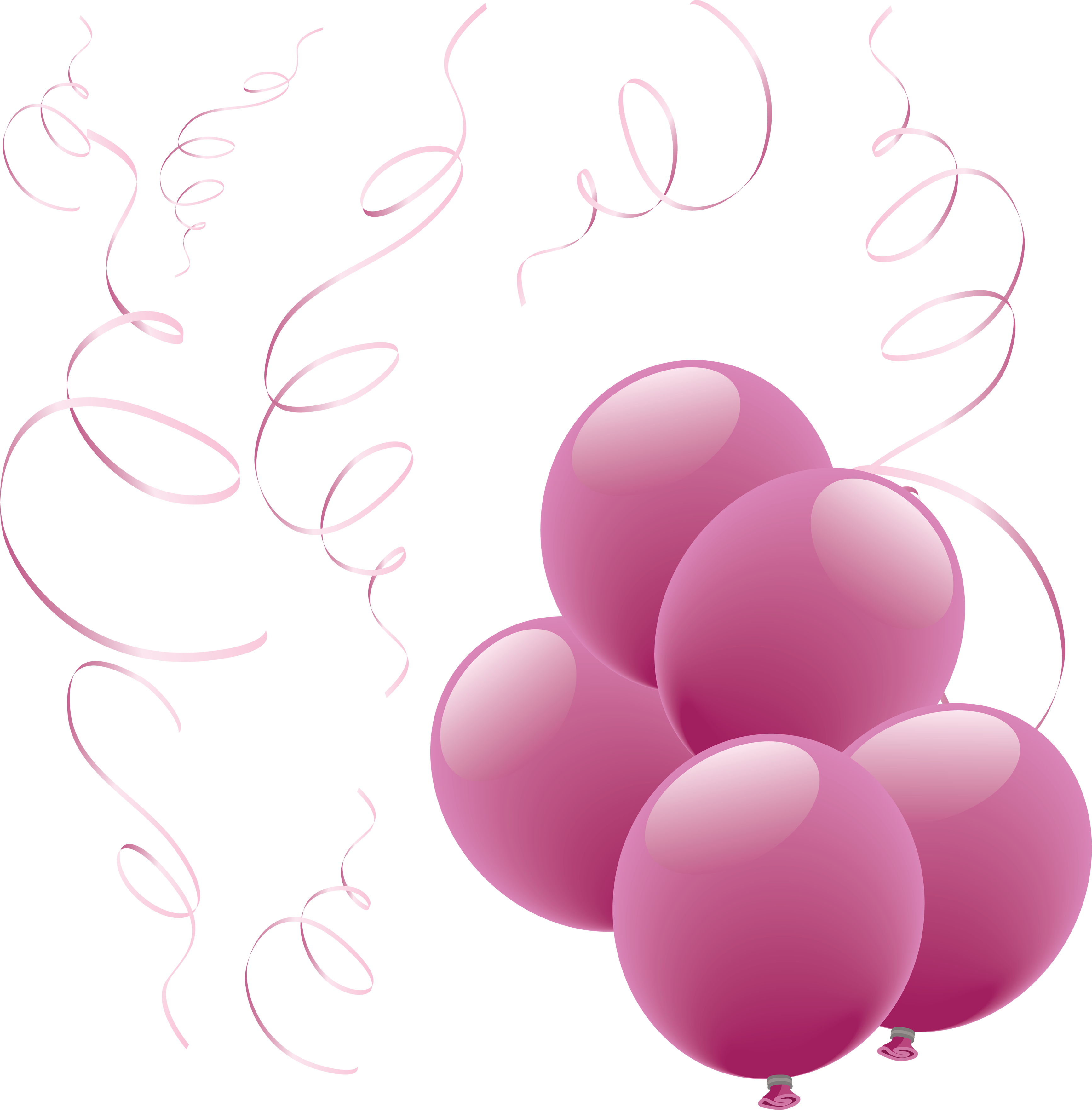 Pink Ballons with Ribbons PNG Image