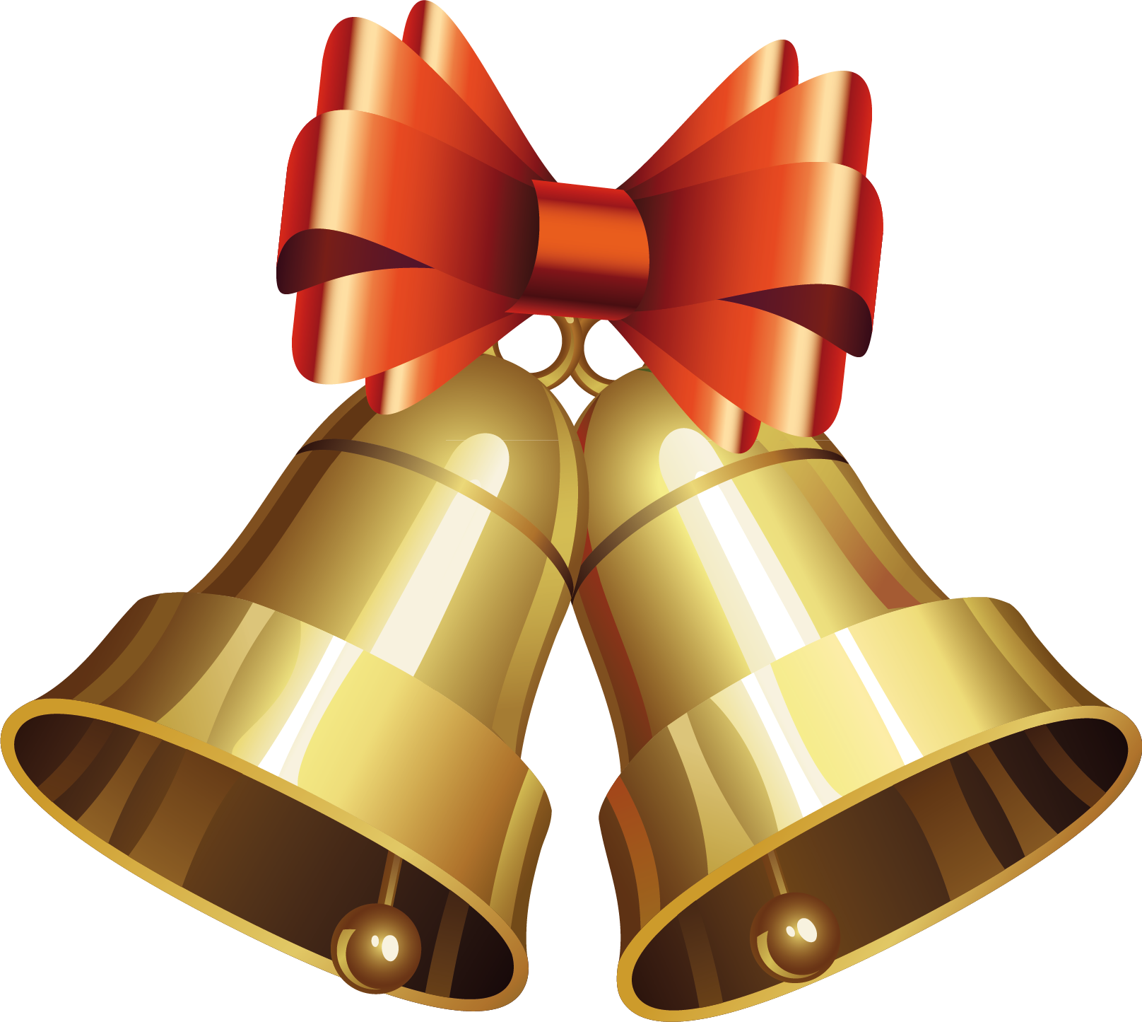 Golden Bells And Red Bow For Christmas Stock Photo - Download