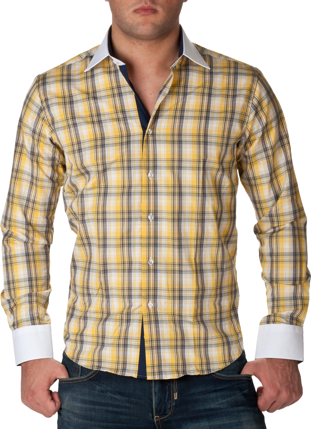 Check Full Dress Shirt Yellow PNG Image