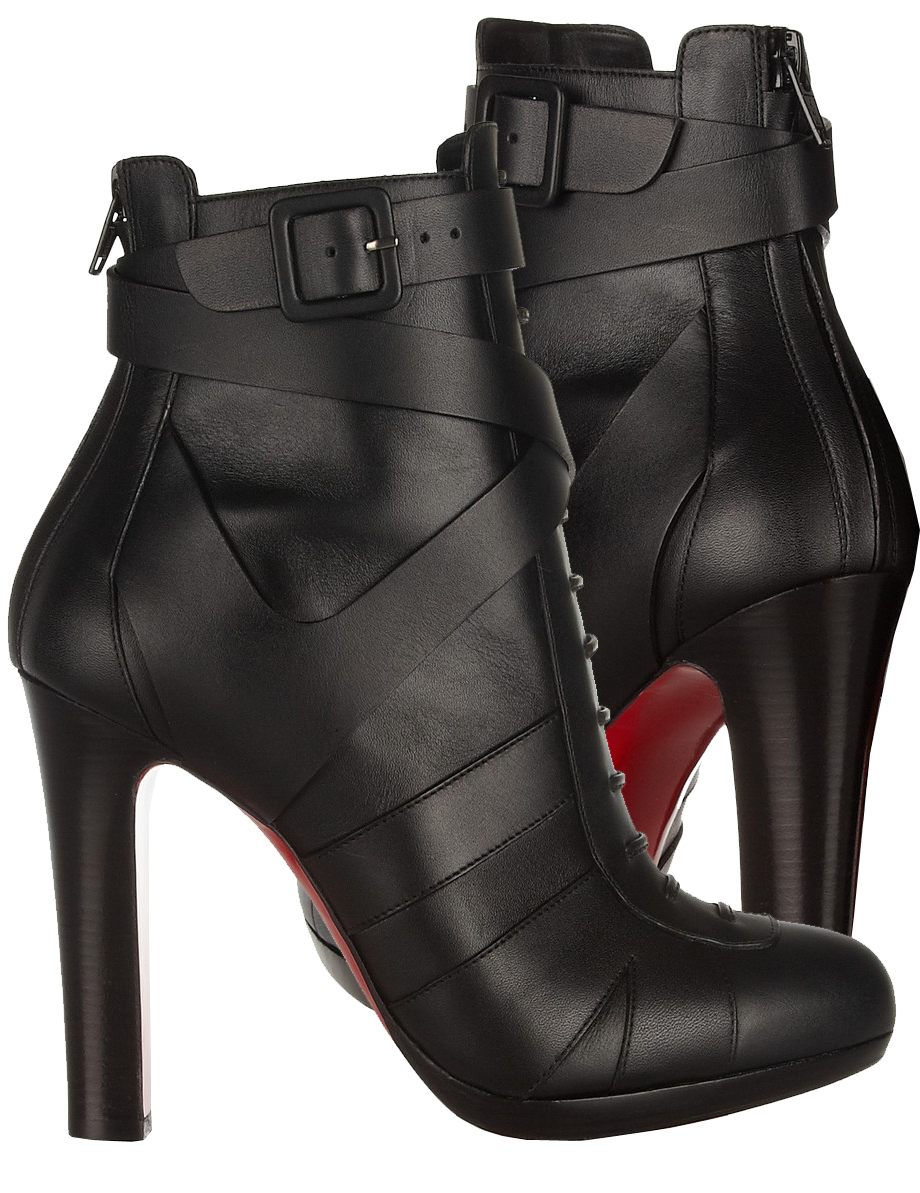 Christian Louboutin Black Leather Ankle Boots PNG Image