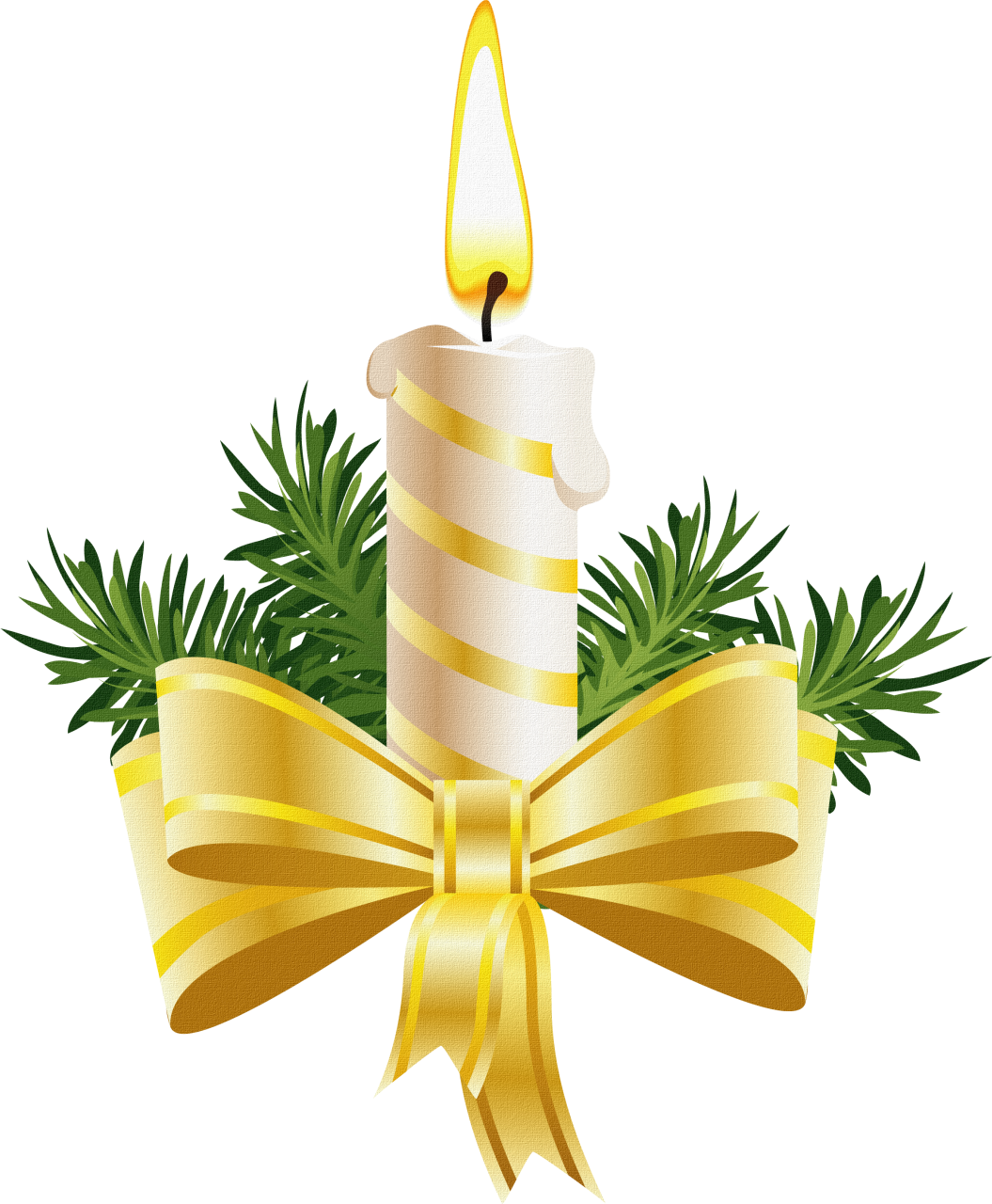 Christmas Candle with Golden Bow PNG Image