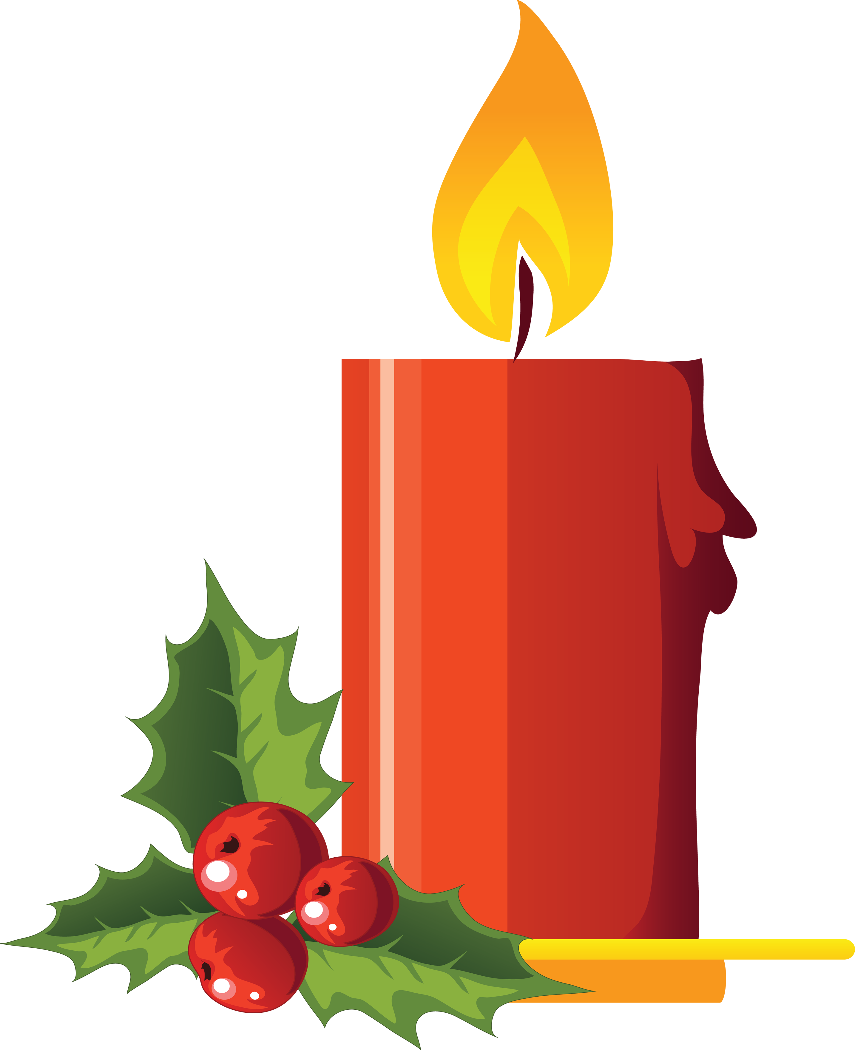 Large Christmas Candle with Mistletoe PNG Image