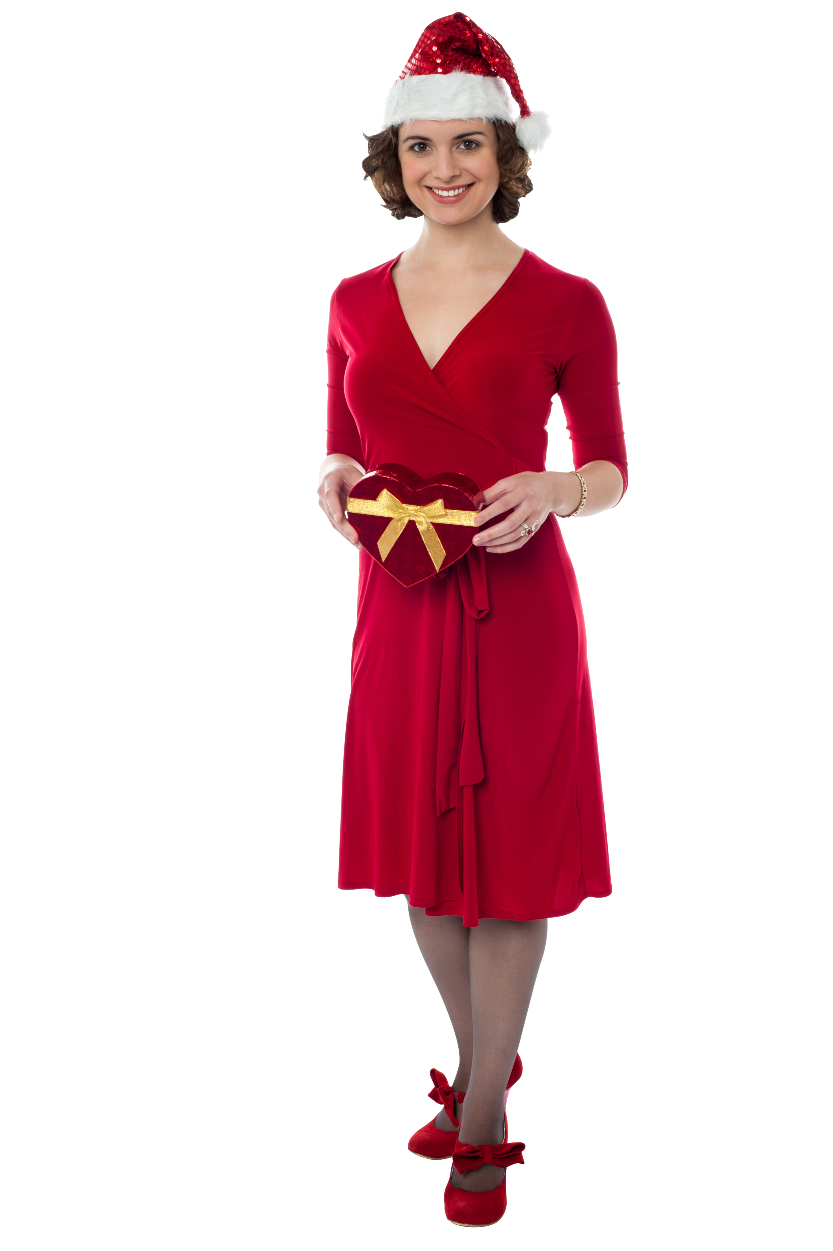 Female Santa Claus with Red Dress PNG Image