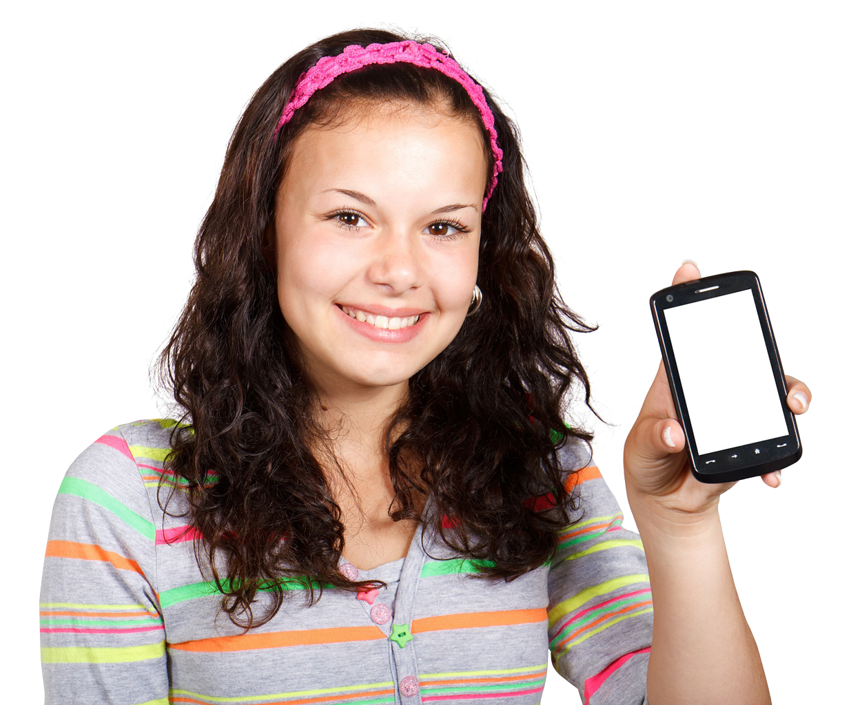 Girl With Mobile Phone PNG Image