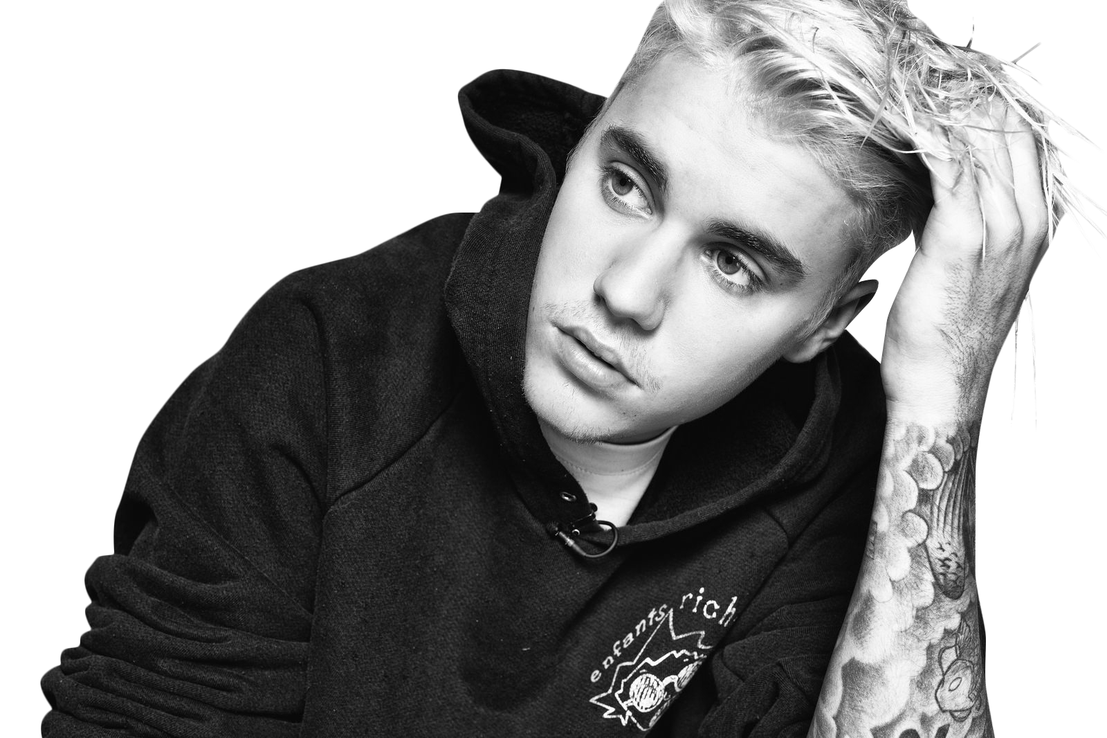 Download Justin Bieber Black & White PNG Image for Free