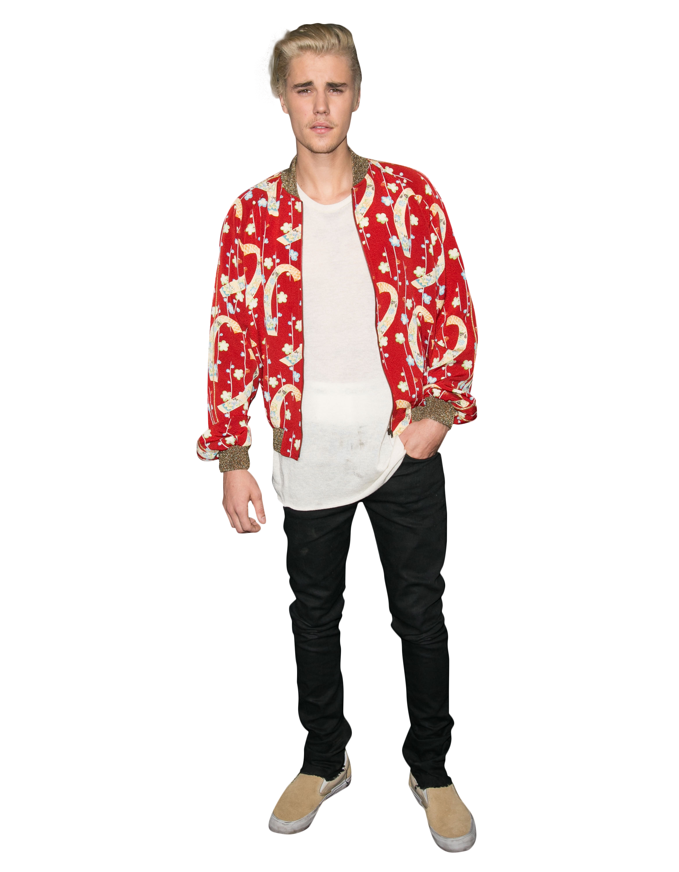 Justin Bieber dressed in a Red Shirt PNG Image