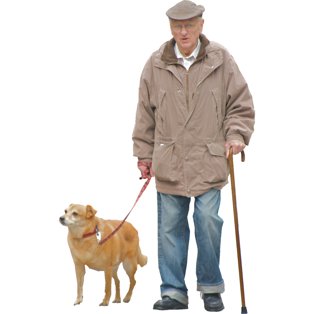 Old man goes for a walk with dog PNG Image