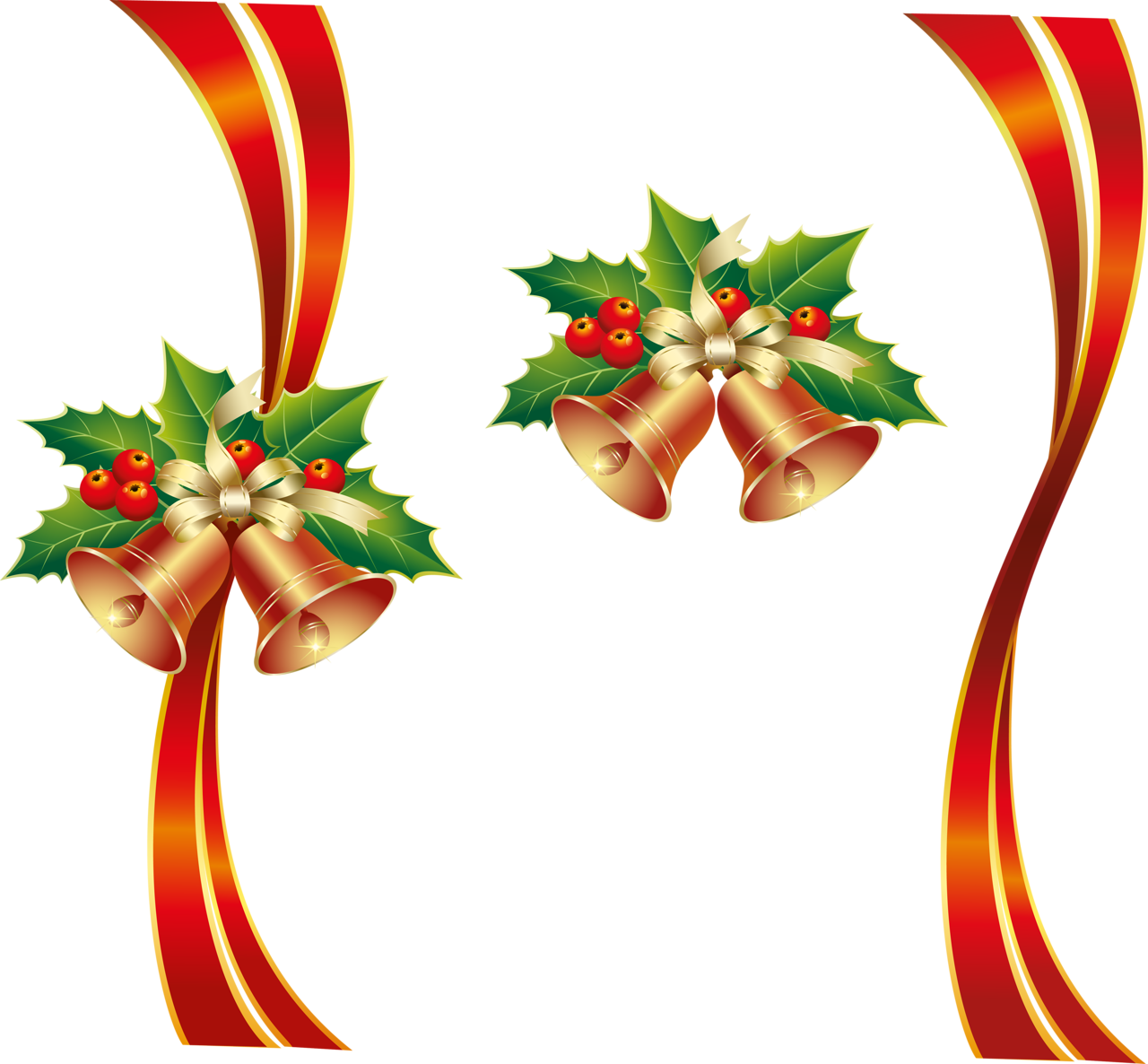 Bell Ribbon Christmas with Mistletoe  PNG Image