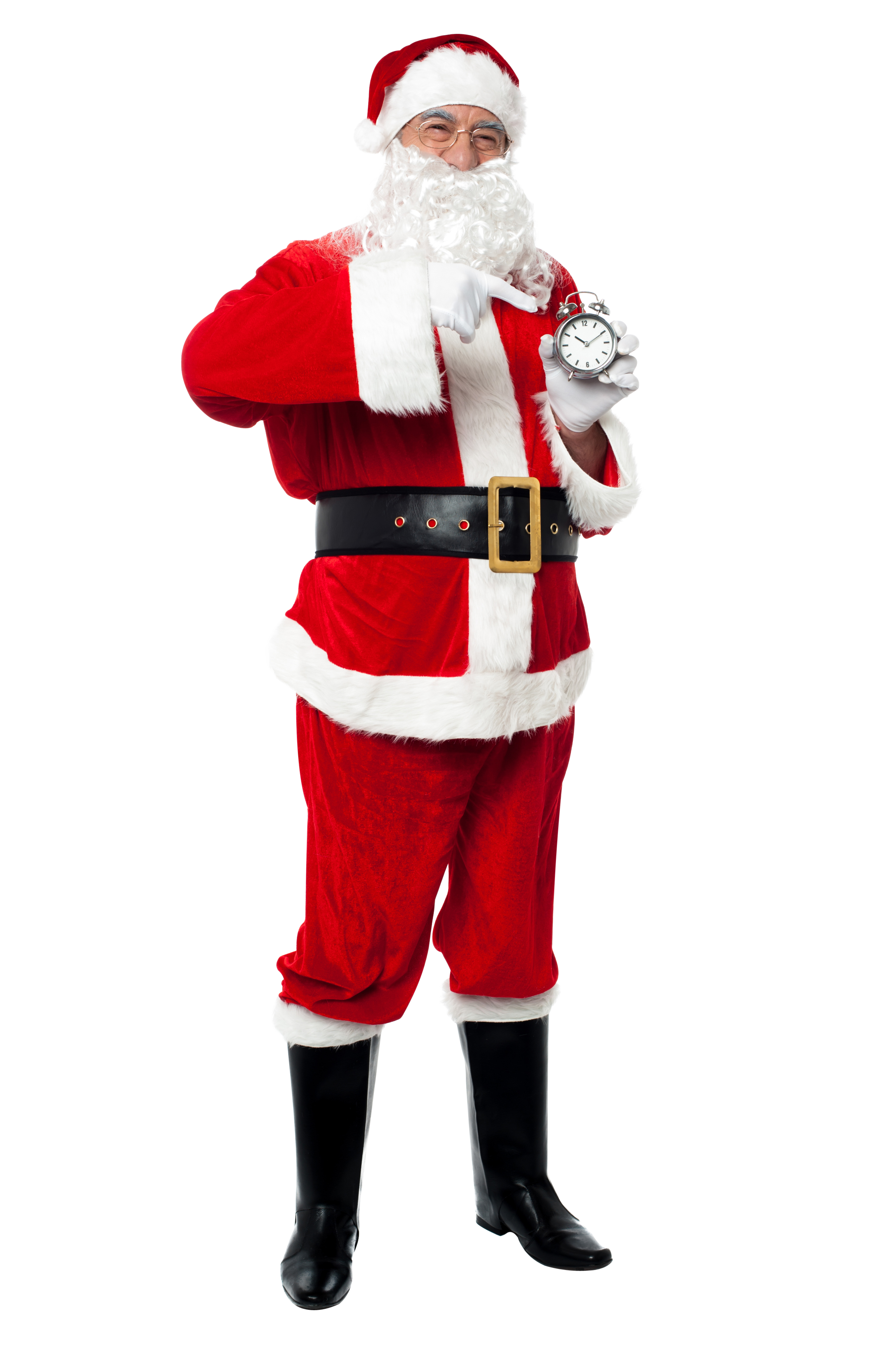 Santa Claus Pointing on Clock PNG Image