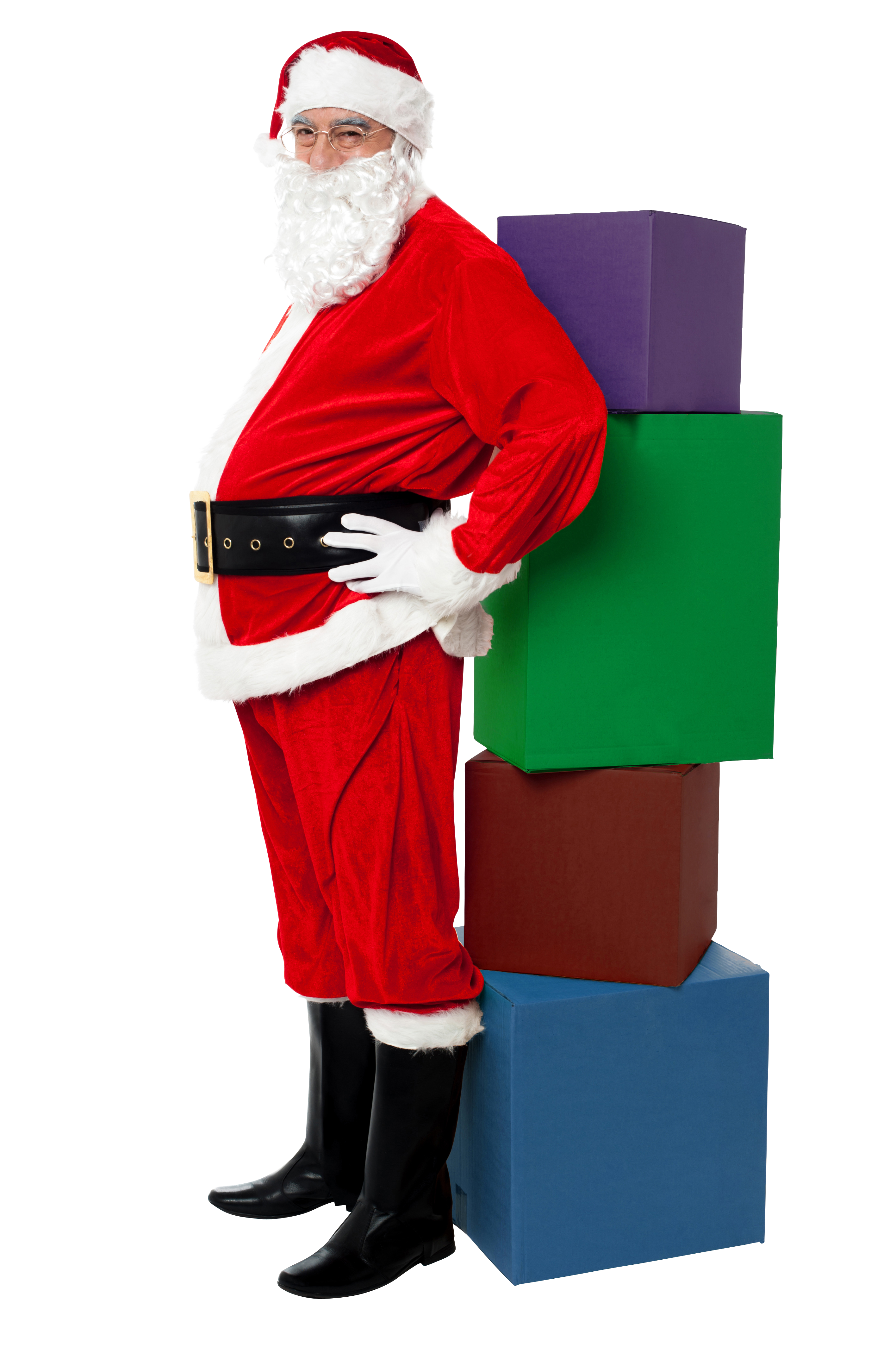 Santa Claus with Four Boxes PNG Image