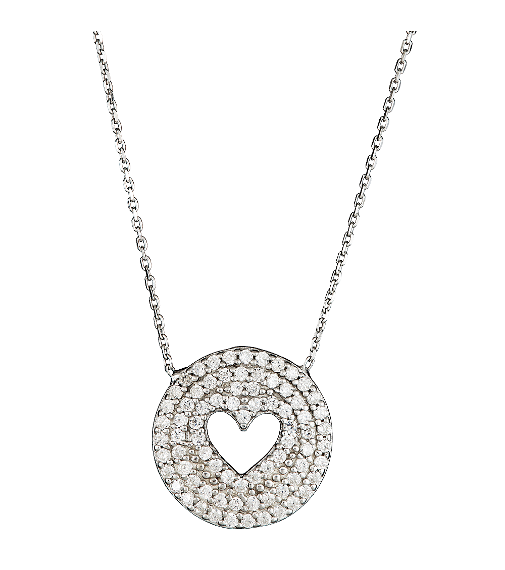 Silver Heart Round Pendant PNG Image