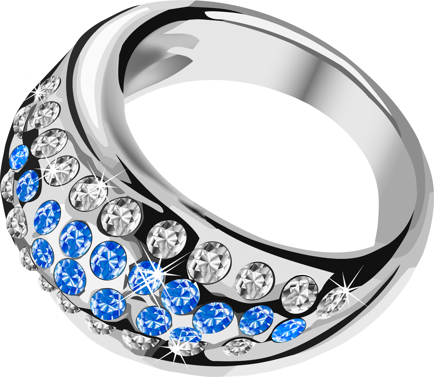 Silver Ring  With Blue Diamond PNG Image