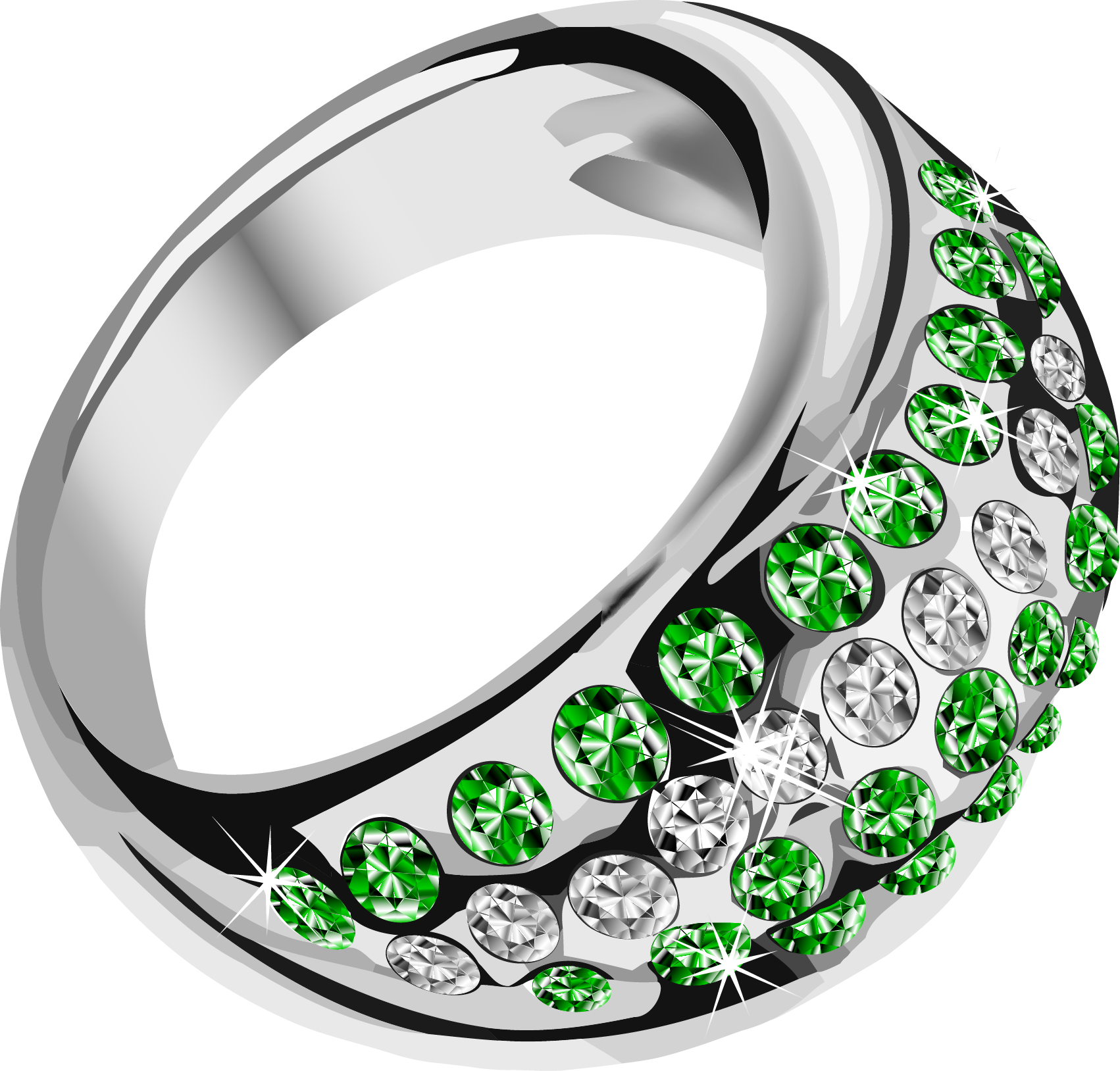 Silver Ring  With Green Diamond PNG Image