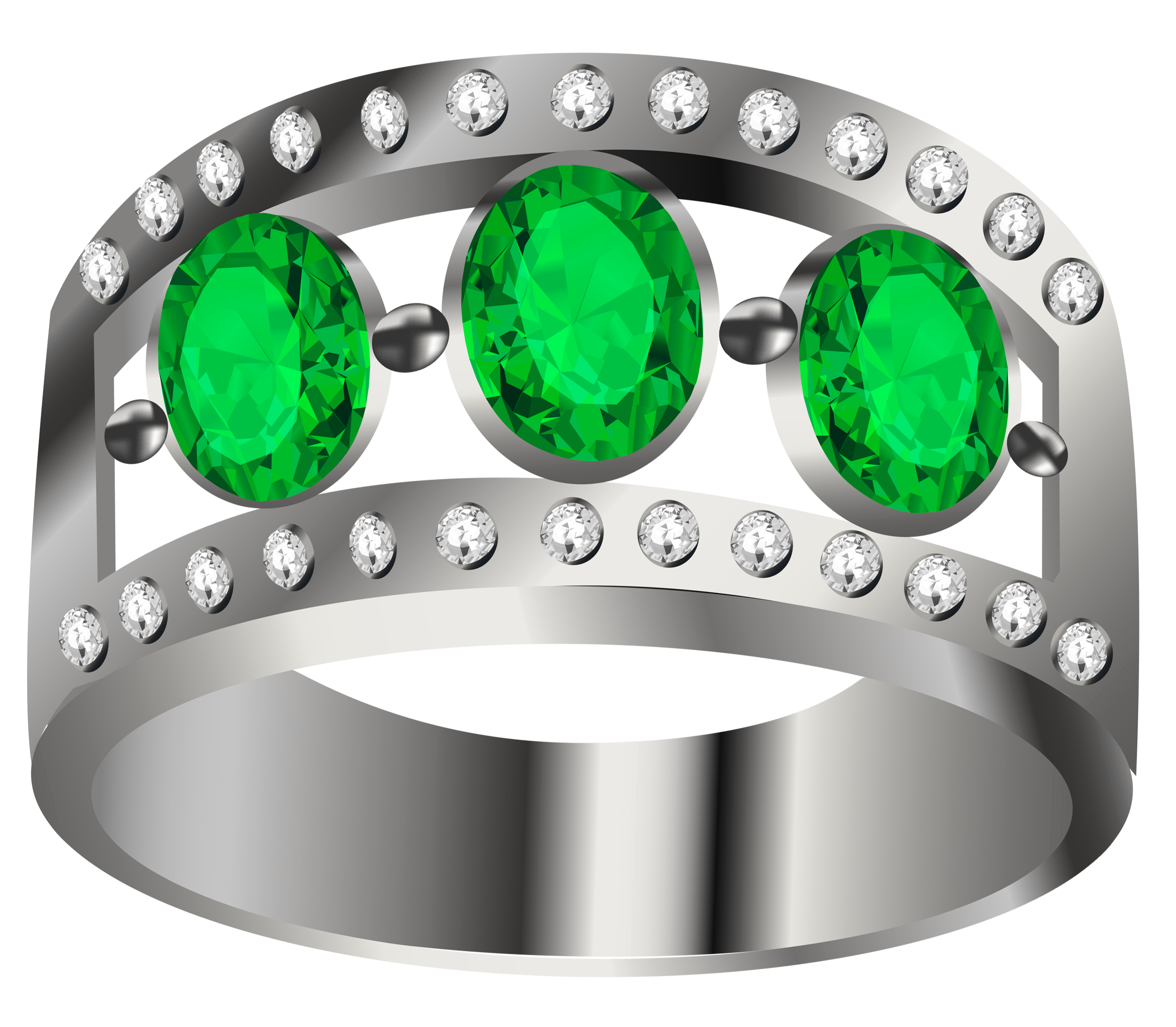 Silver Ring  With Green Diamond