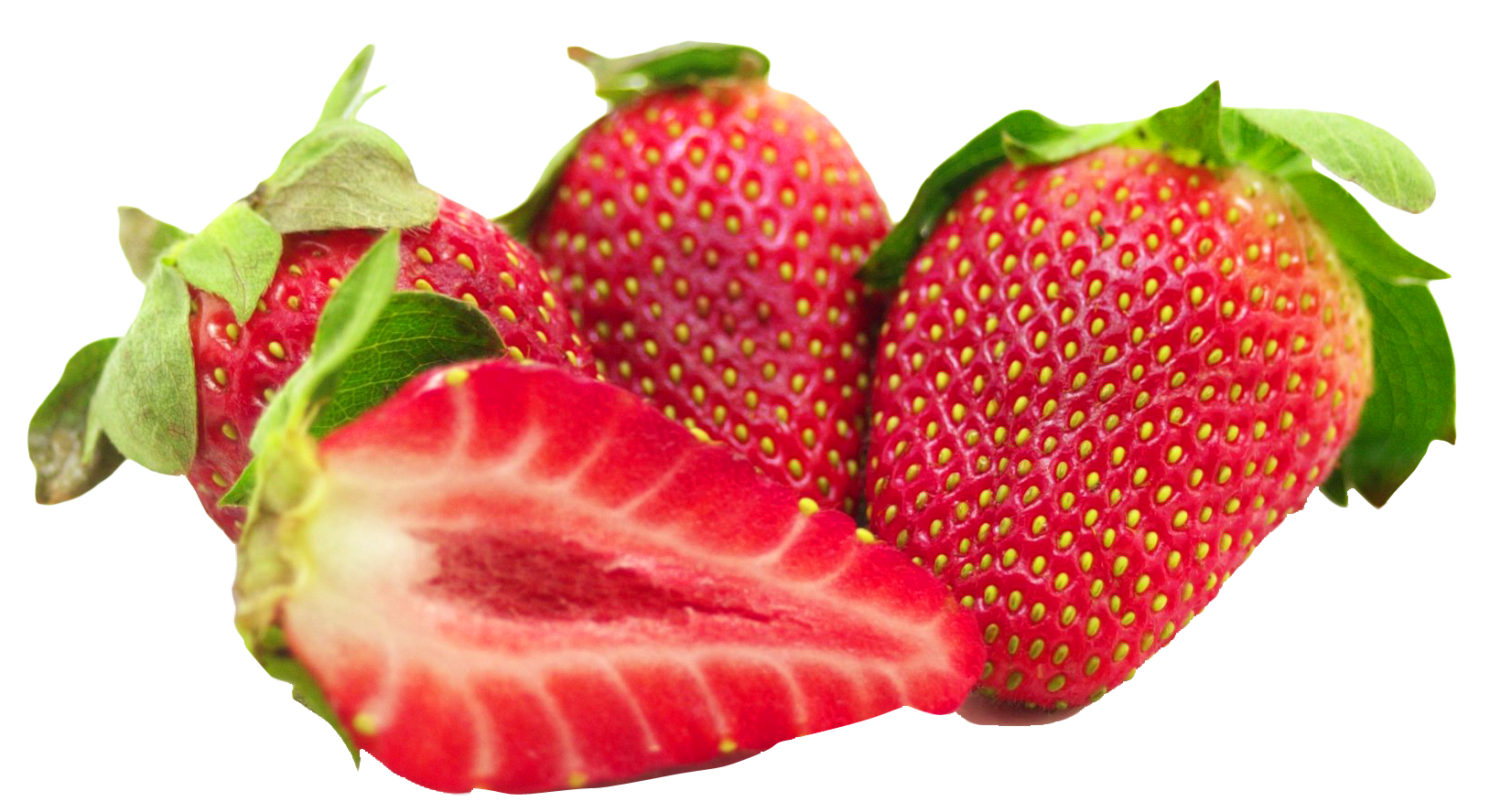 Strawberries  with leaf  and Sliced PNG Image
