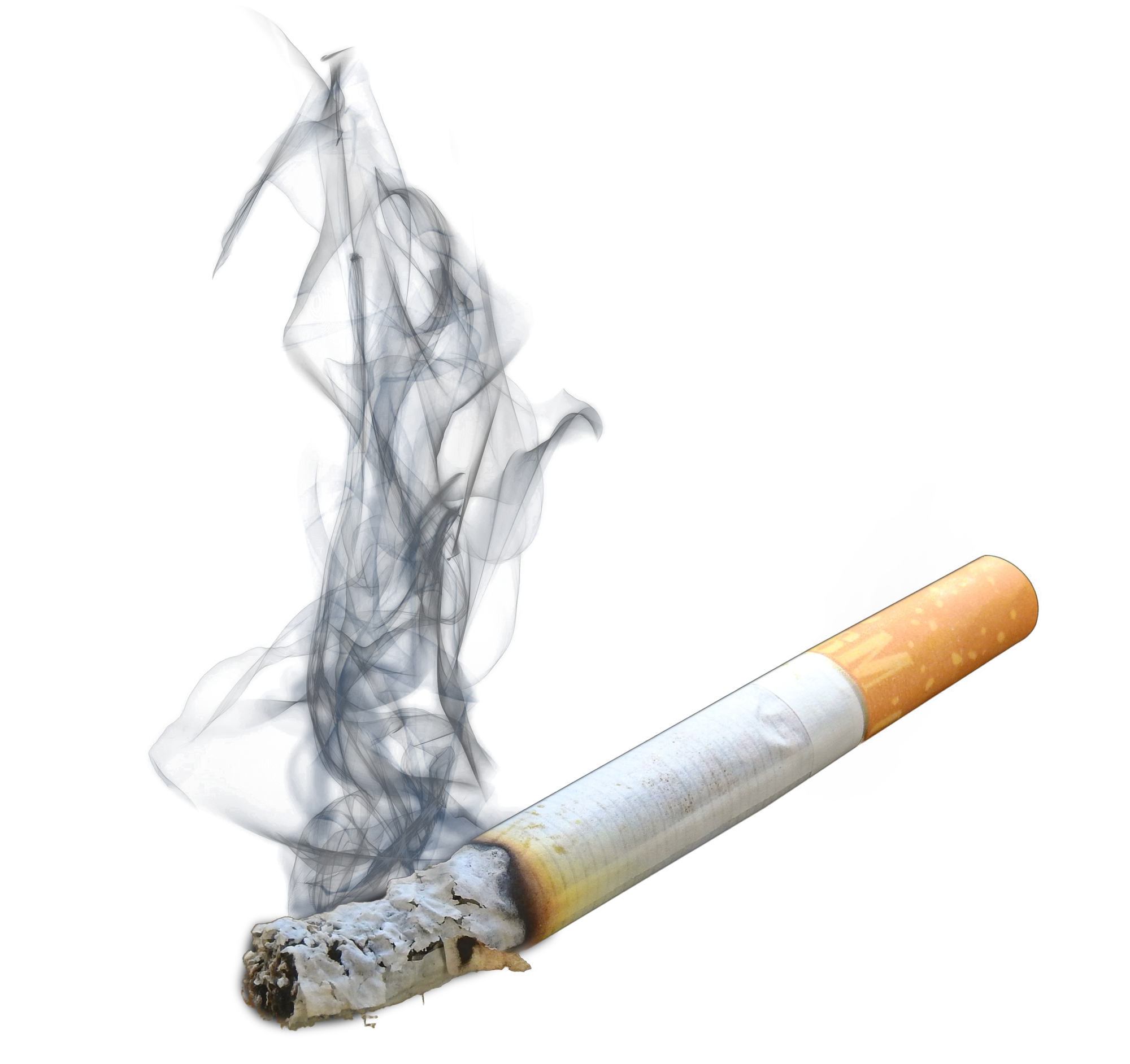 Сигарета на белом фоне с дымом