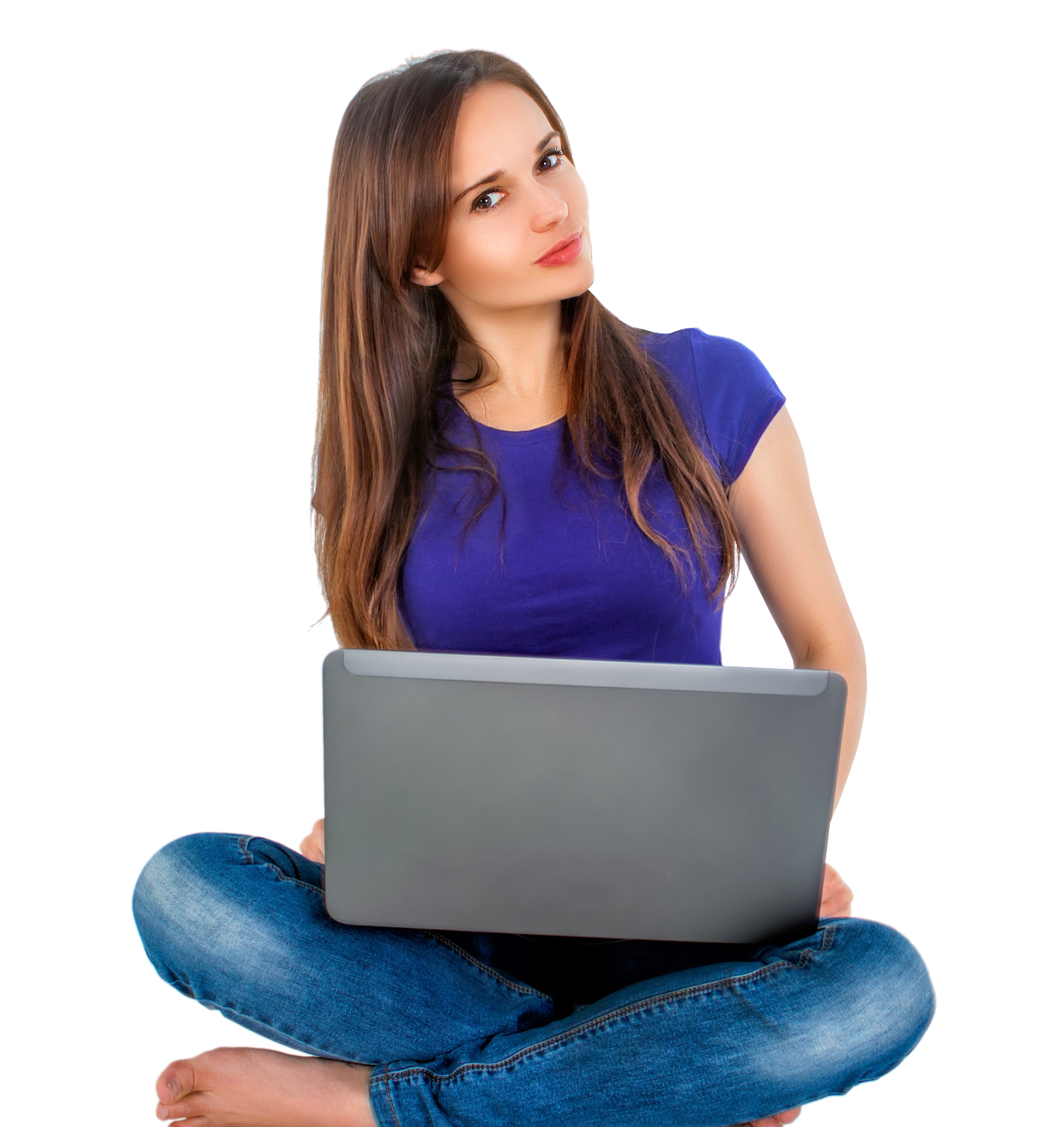 Women Sitting With Laptop PNG Image