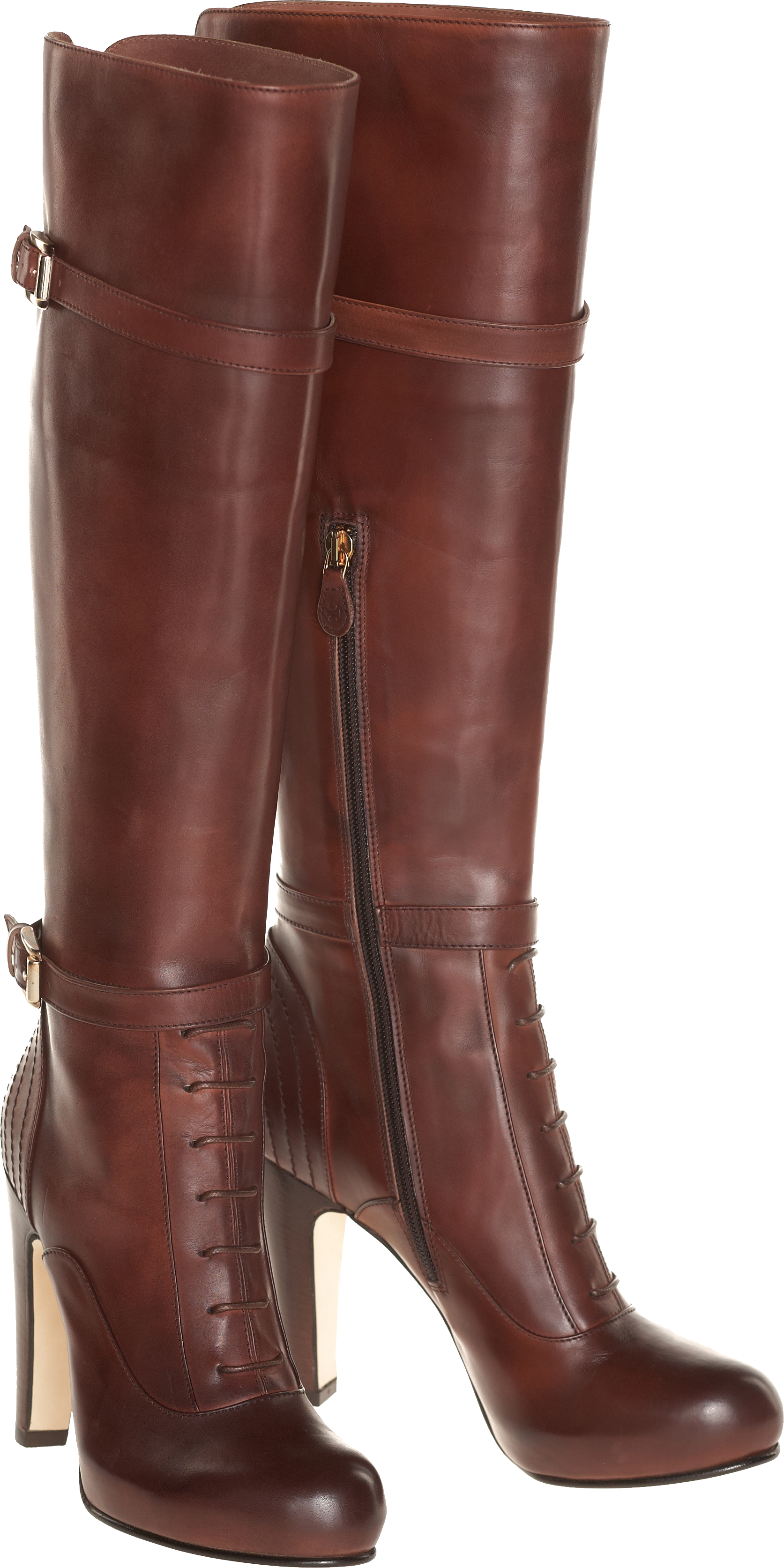 Women's boot made of genuine Chocolate leather PNG Image