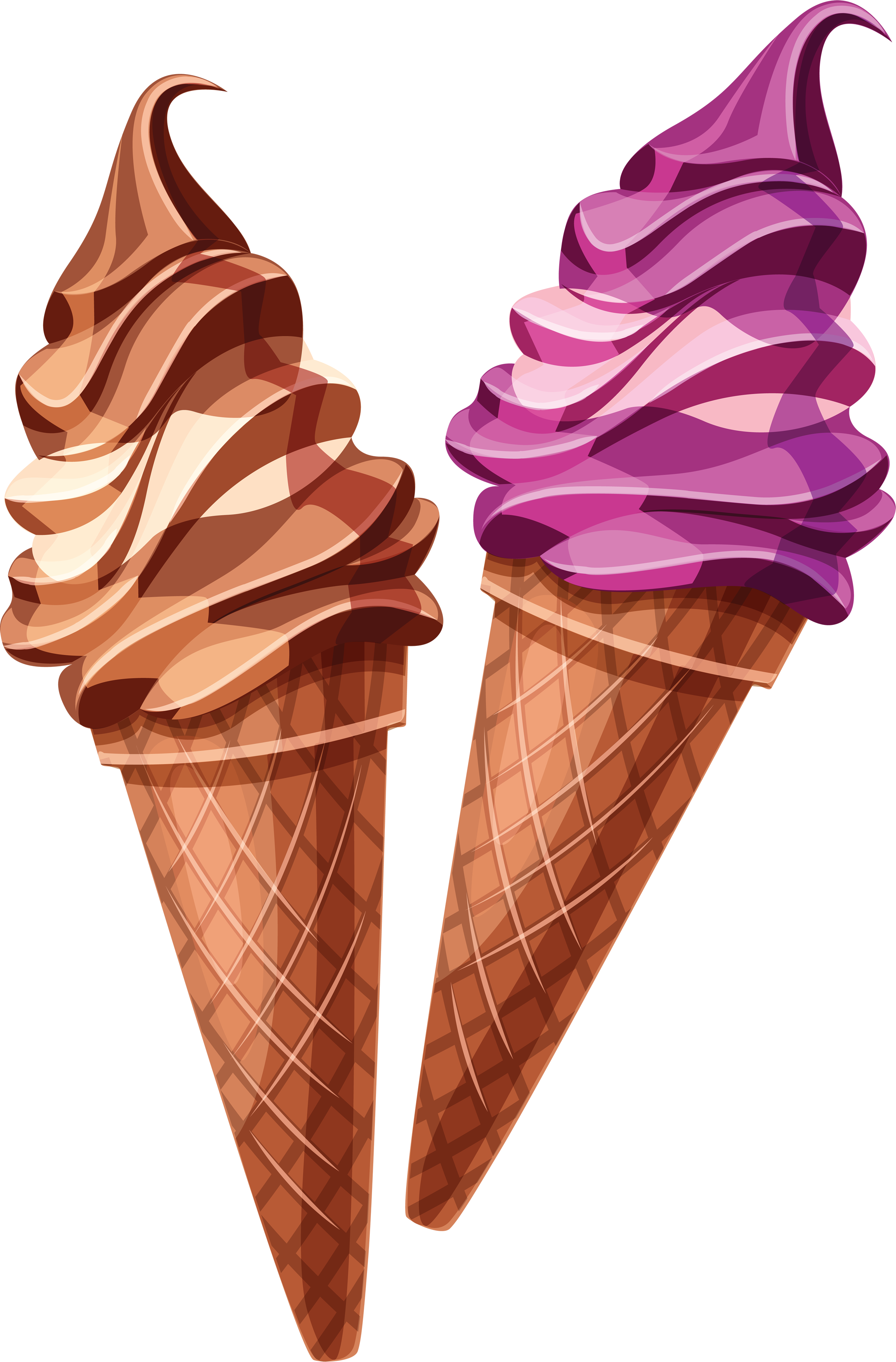 Purple and Brown Ice Cream Cones PNG Image