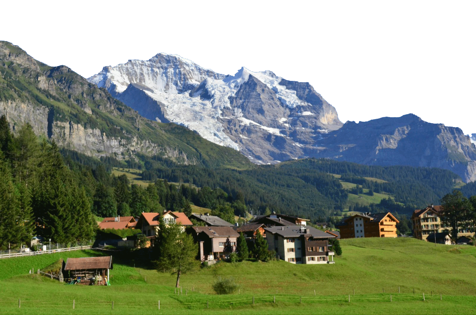 a small swiss community by the snowy alps