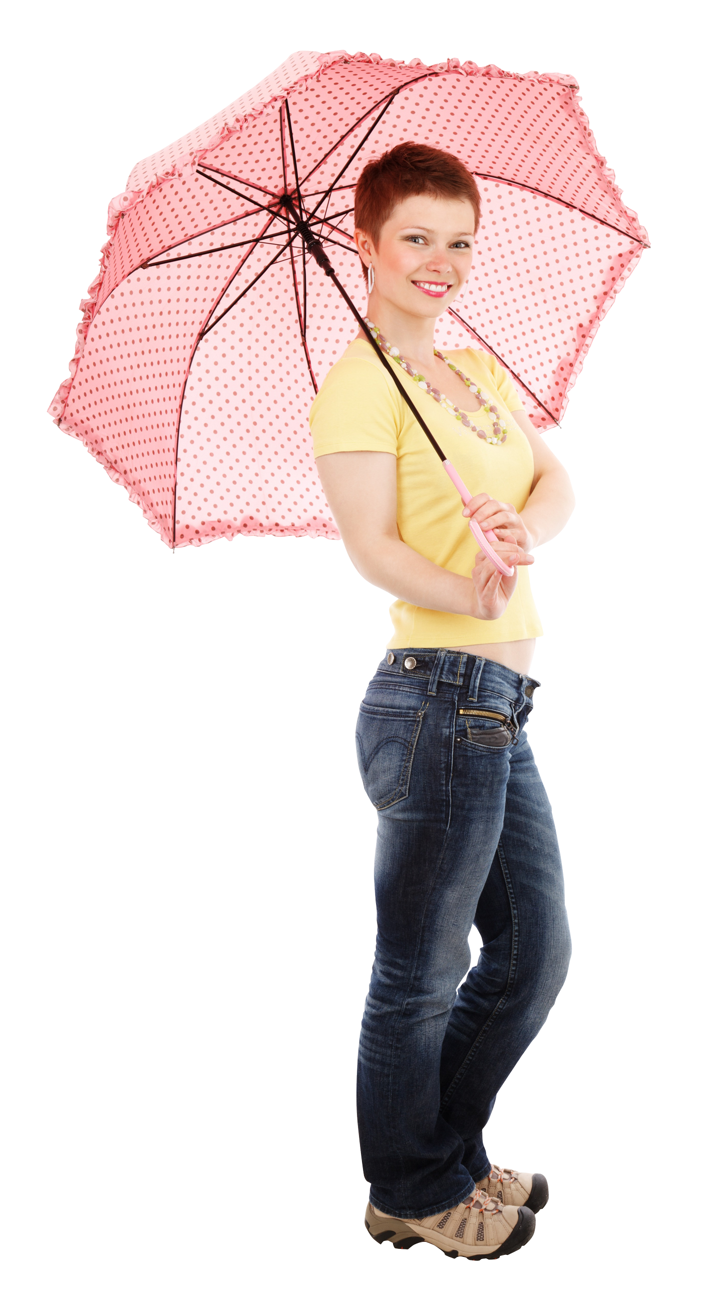 Young Happy Woman Standing With Umbrella