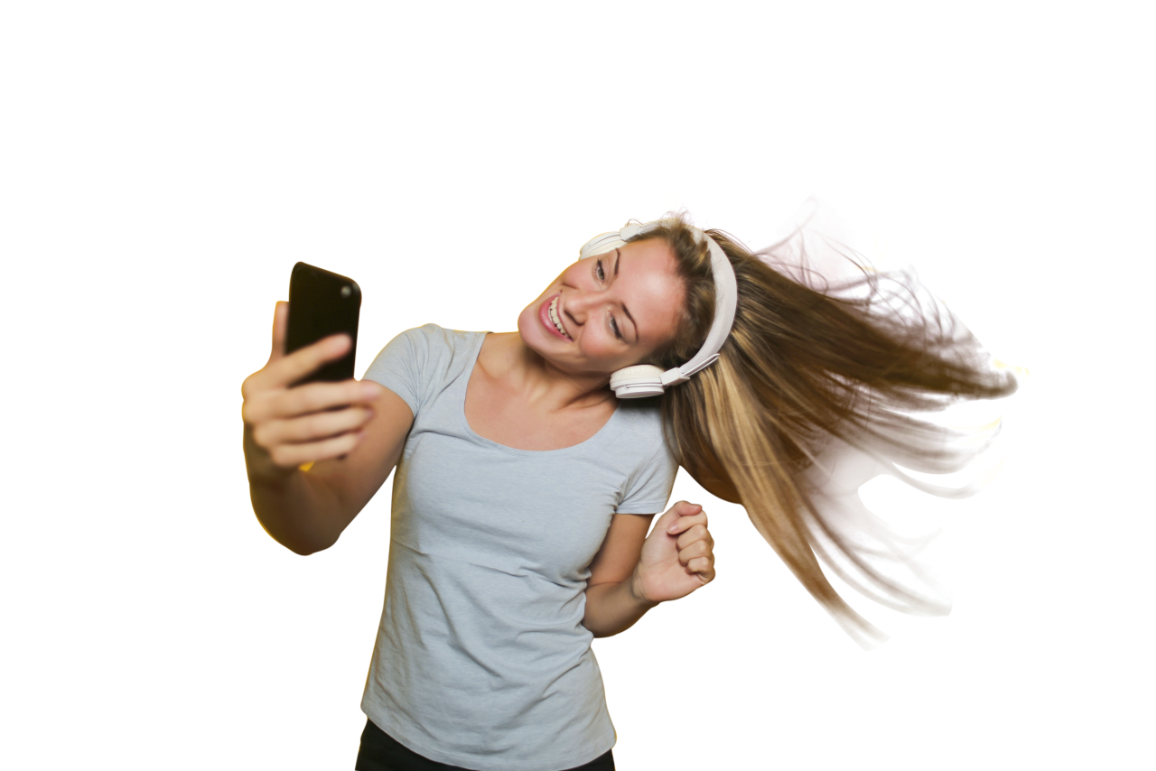 Girl Taking Selfie with listening music PNG Image - PurePNG | Free