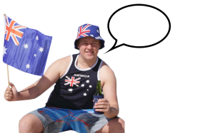 Australian Person with Speach Bubble Sitting PNG