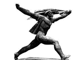 Statue of Running Man Holding Banner PNG