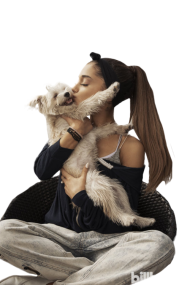 Ariana Grande cuddling with a cat PNG