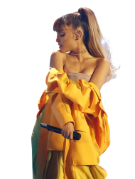 Ariana Grande in yellow dress on stage PNG