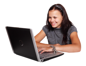 Girl Using Laptop PNG