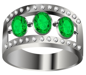Silver Ring  With Green Diamond PNG