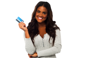 Women Holding Credit Card PNG