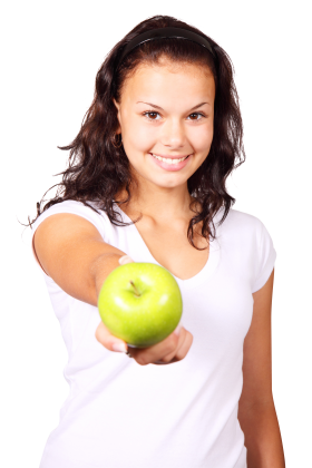 A girl hold apple in her hand