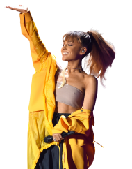 Ariana Grande in yellow dress on stage