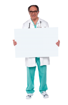 Doctor Holding Banner