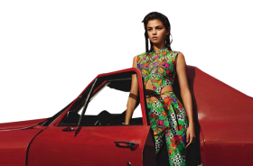 Sexy Selena Gomez next to a car