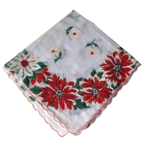 Vintage Christmas Holiday Poinsettia Handkerchief